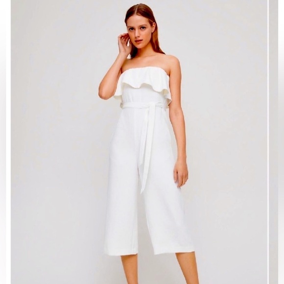 Babaton Pants - BABATON ARITIZIA Altamiro White/Off White Jumpsuit Strapless Wide Leg Cropped